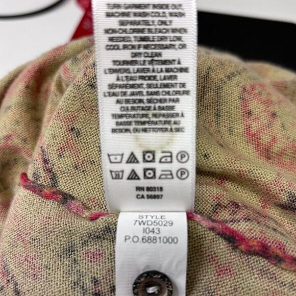 Lucky Brand Womens Long Sleeve Button-Up Cardigan Sweater L Red Pink Paisley Cot - Picture 6 of 8